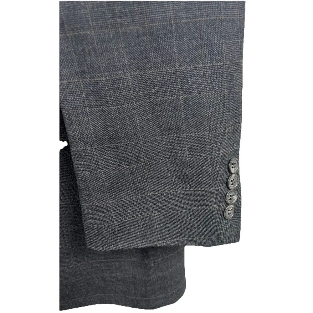 VINTAGE Bill Blass Mens 42L Blazer Jacket 100% Wool Glen Plaid Gray Made in USA